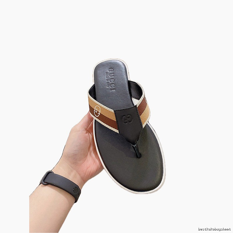 Gucci Double G Series Casual Style Black and Brown Flip-Flops