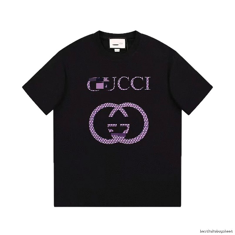 Gucci Double G Trendy Style Black and Purple Short Sleeve T-Shirt