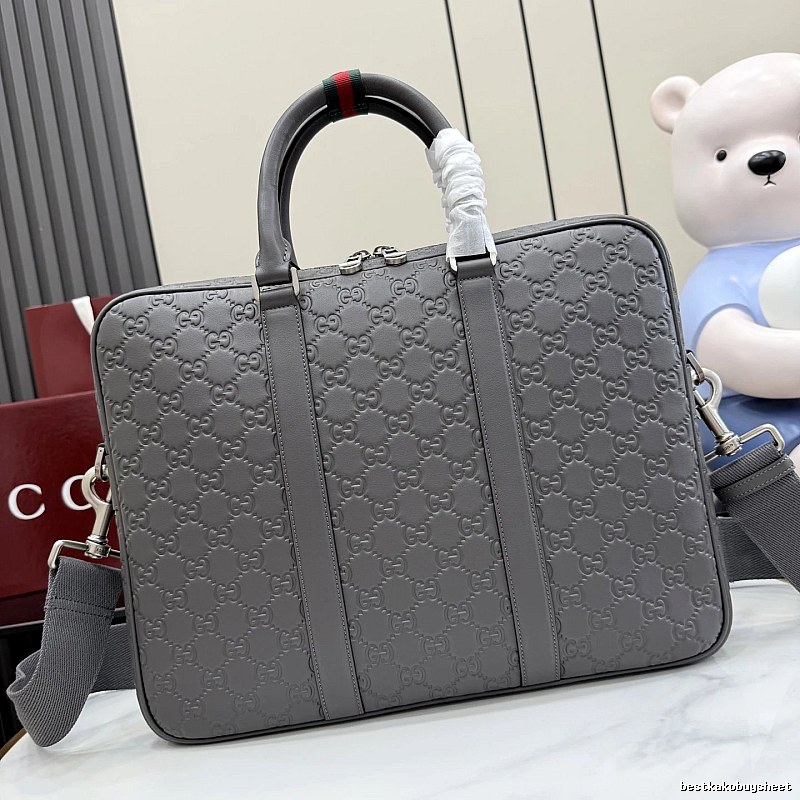 Gucci Monogram briefcase bag Structured Gray Business Dual