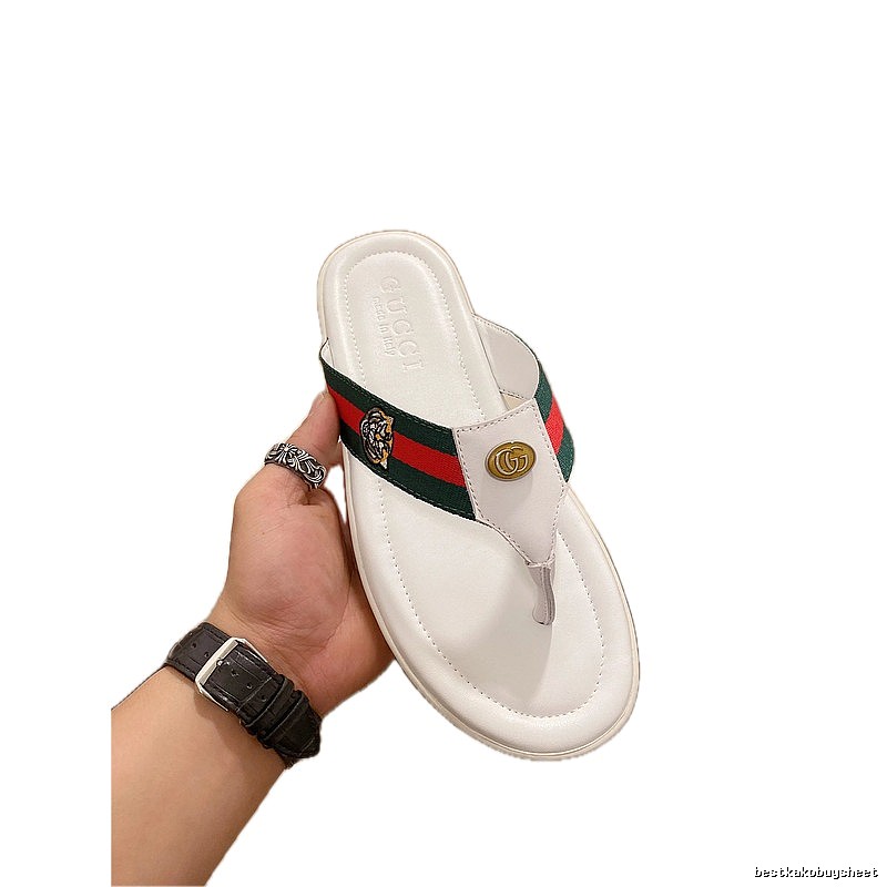 Gucci Tiger Head Webbing Casual White Flip-Flops
