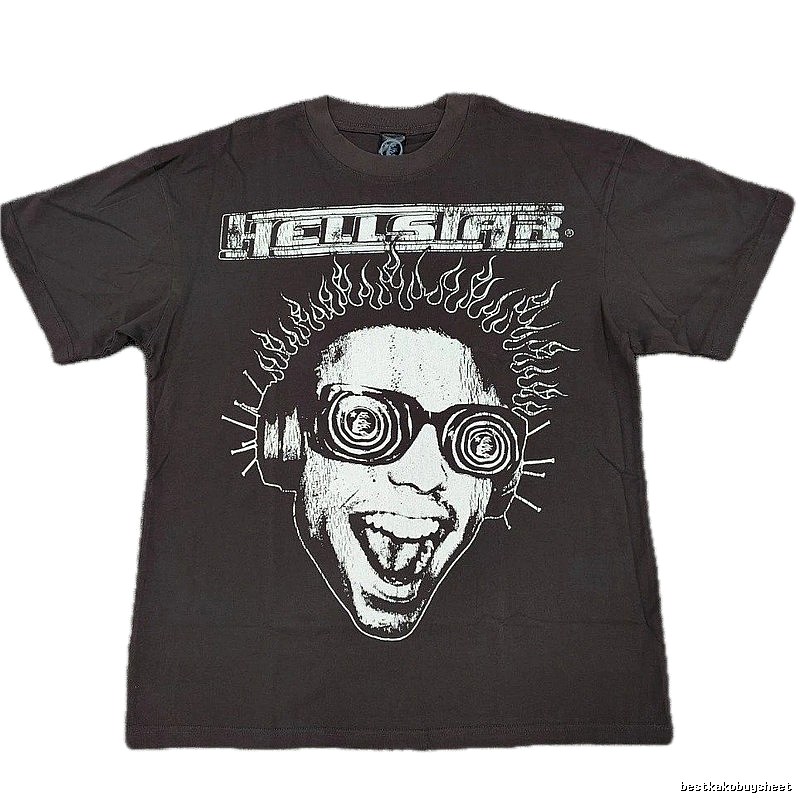 Hellstar Flame Portrait Street Style Charcoal Gray T-shirt