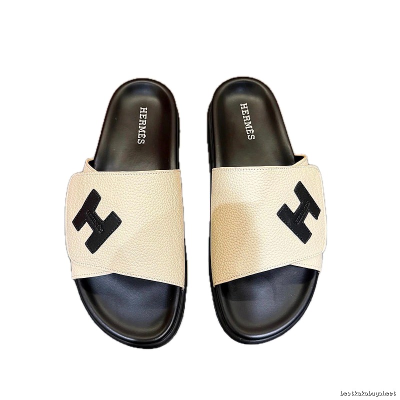 Hermès H Series Minimalist Style Beige and Black Slide Slippers