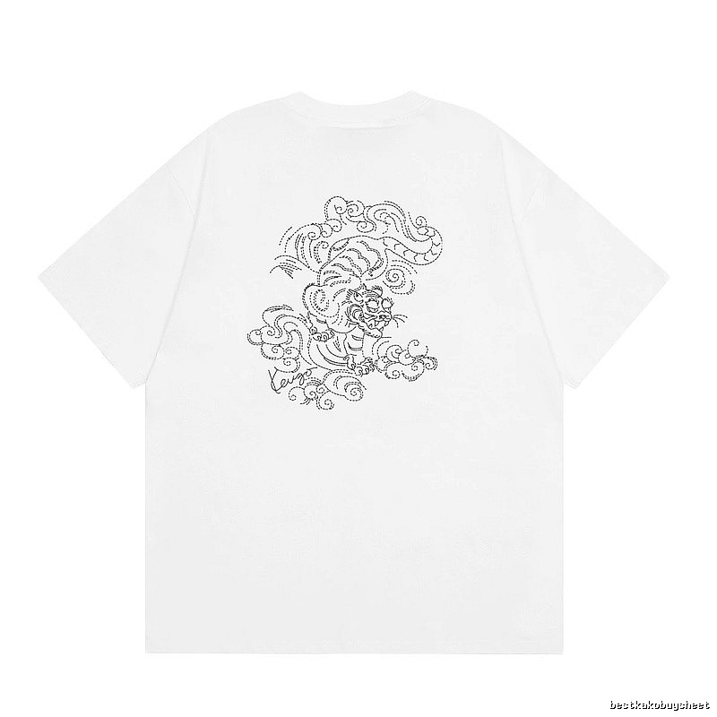 KENZO Line-drawn Tiger Chinese Style White Short-sleeve T-shirt