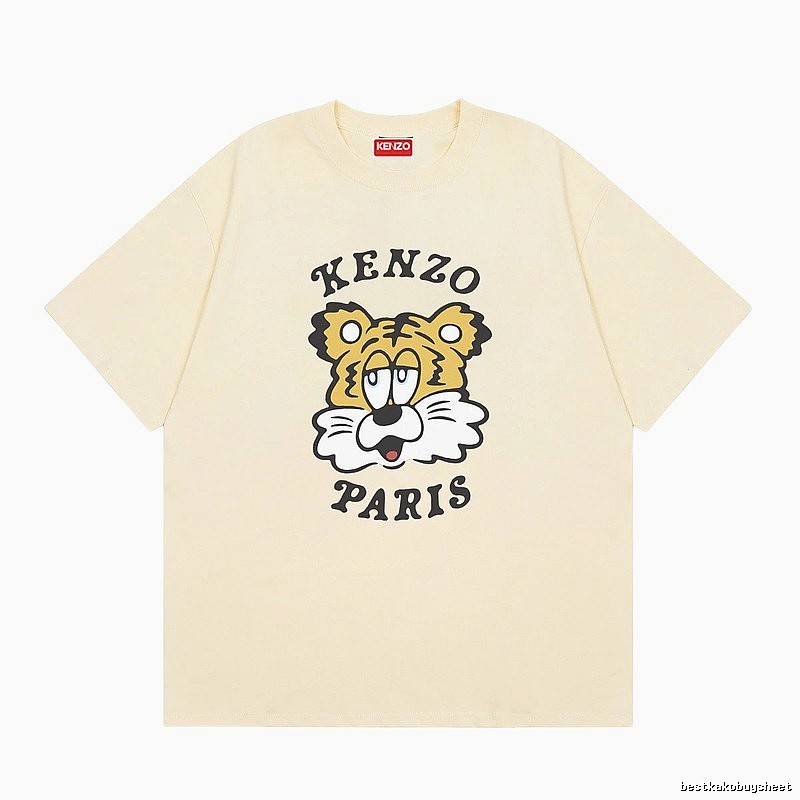 KENZO Tiger Head Print Trendy Style Beige T-shirt