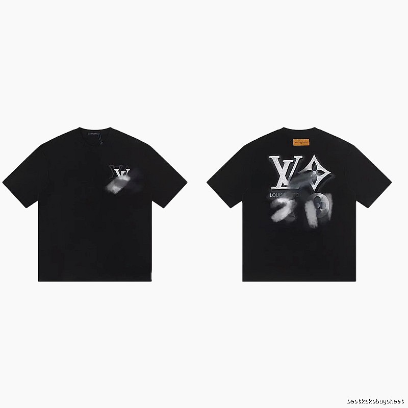 Louis Vuitton Blurred Print Street Style Black T-Shirt