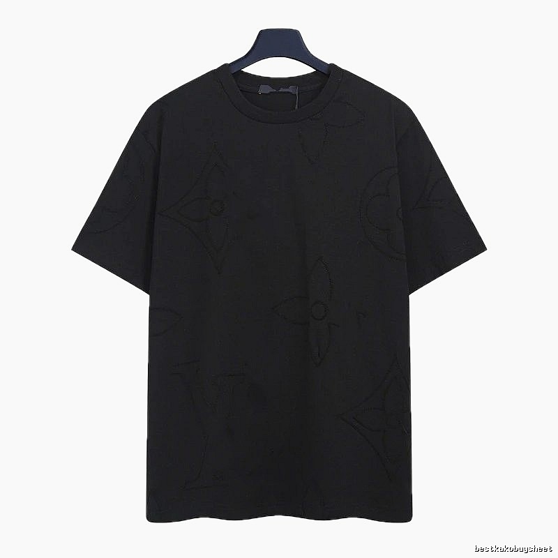 Louis Vuitton Embroidered Monogram Trendy Black T-Shirt