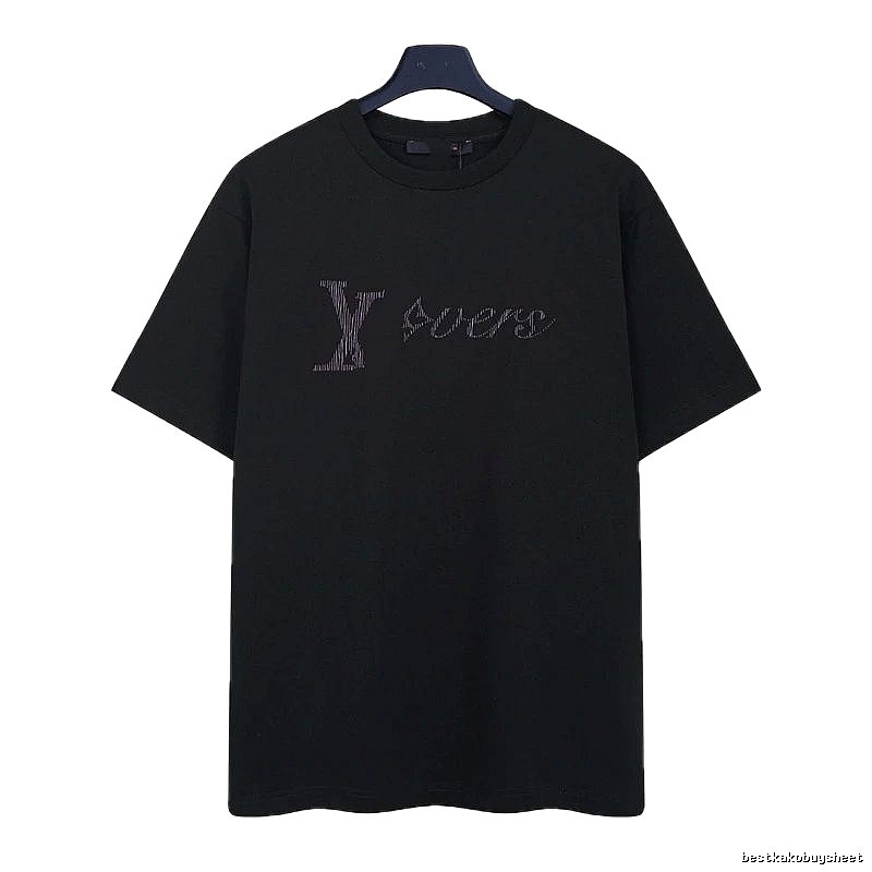 Louis Vuitton Trendy Black T-Shirt with Letter Embroidery