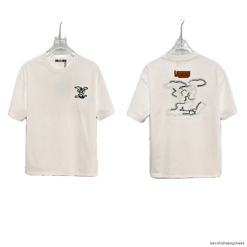 Louis Vuitton Trendy Map-Embroidered White Short-sleeve T-shirt