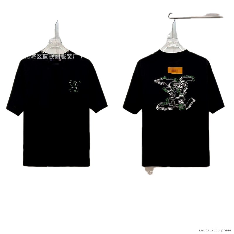 Louis Vuitton Trendy Style Embroidered Black T-Shirt