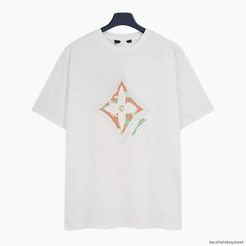 Louis Vuitton Trendy White T-Shirt with Diamond Print