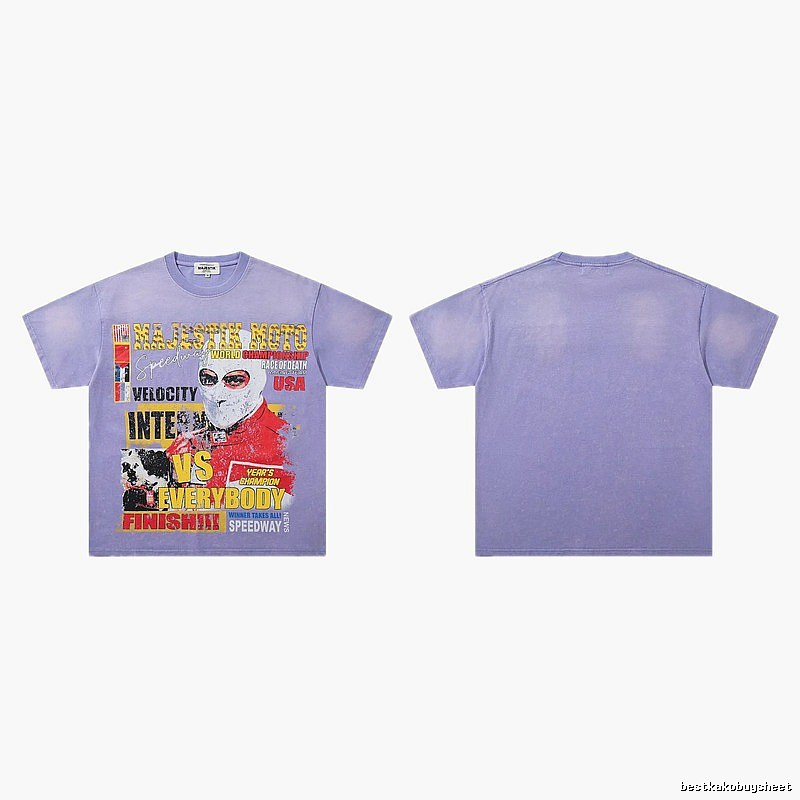 MAJESTIK Motorcycle Vintage Taro Purple Printed T-Shirt