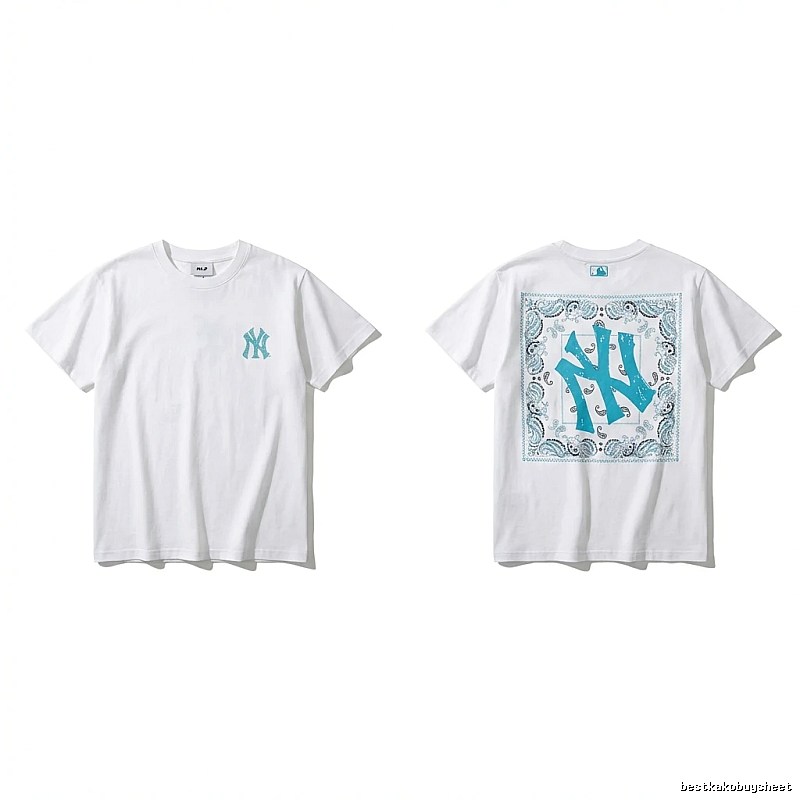 MLB retro-style white T-shirt with cashew flower pattern