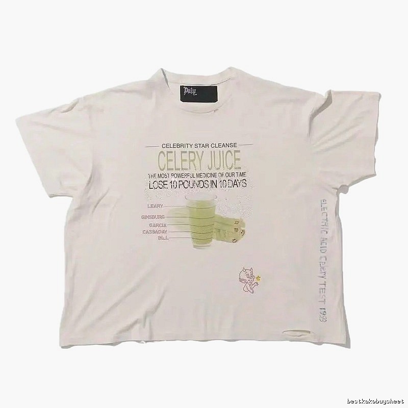 Paly Hollywood Celery Juice Print Vintage Style White T-Shirt