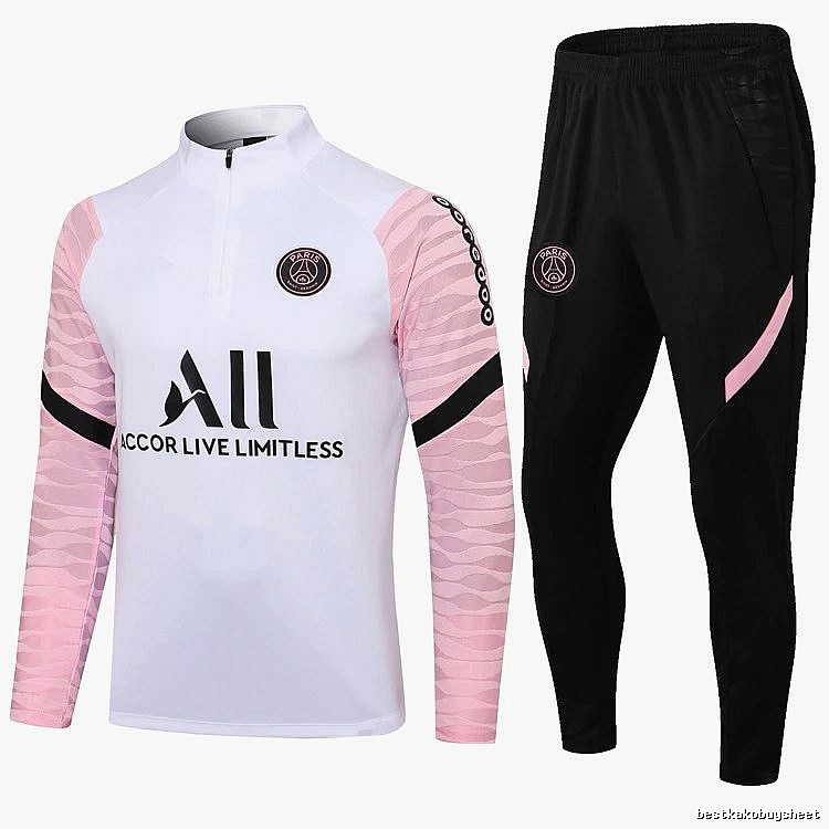 Paris Saint-Germain 2021-22 Pink-Sleeve Detail Light-Pink Sleeve Detail Light Pink White Training Tracksuit Se