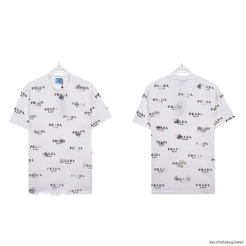 Prada All-over Print Streetwear Style White Short-sleeve T-Shirt