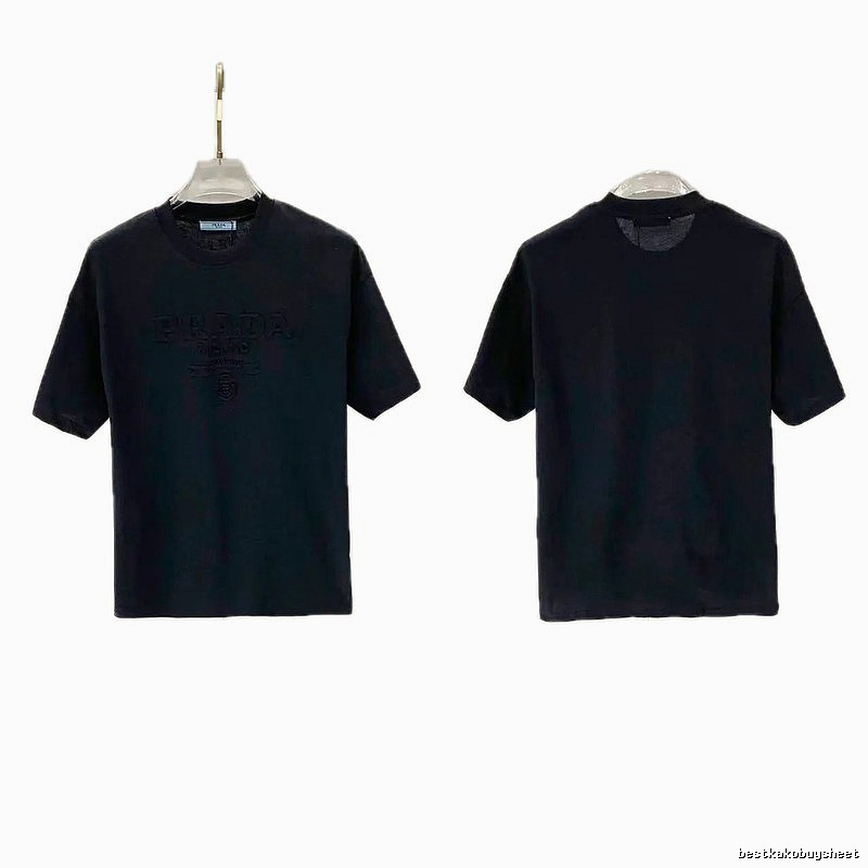 Prada Embossed Minimalist Style Black Short-sleeve T-shirt