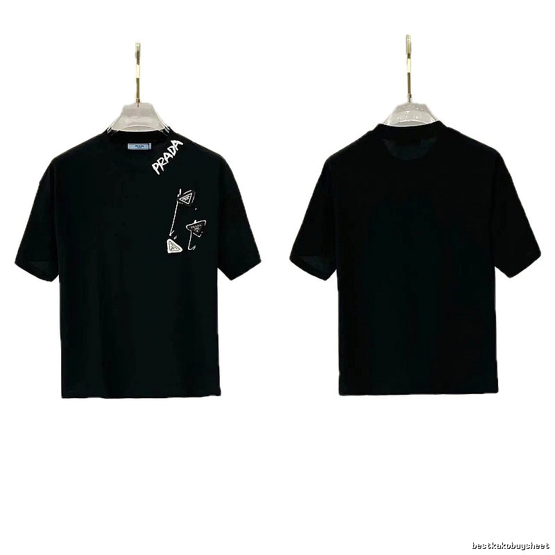 Prada Inverted Triangle Streetwear Style Black Short-sleeve T-shirt