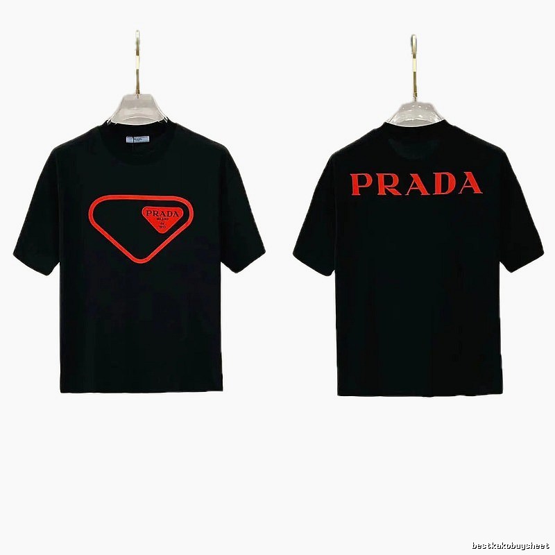 Prada Inverted Triangle Streetwear Style Black Short-sleeve T-shirt