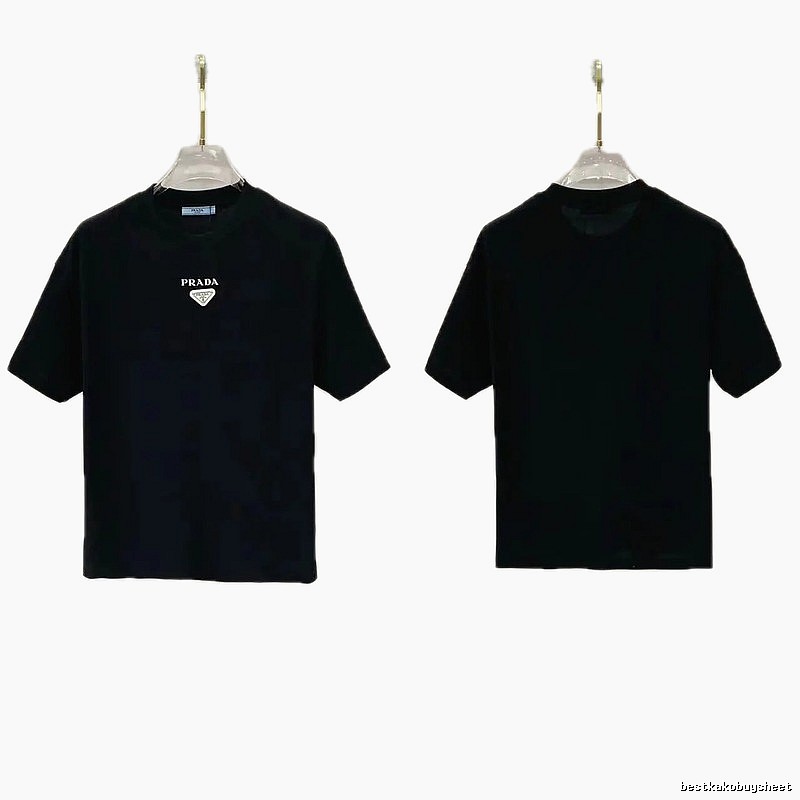 Prada Triangle Logo Minimalist Style Black Short-sleeve T-shirt