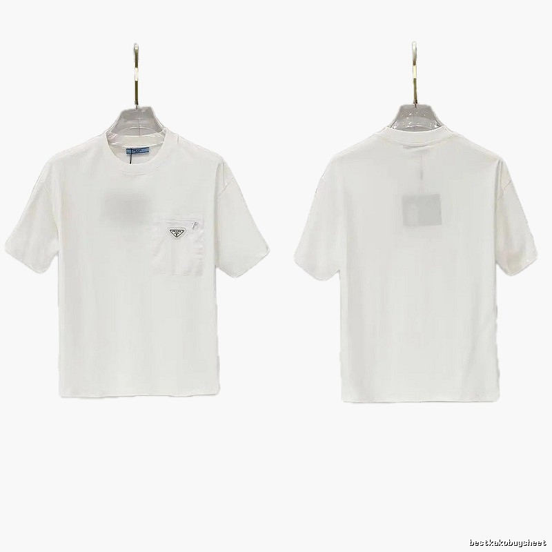 Prada Triangle Logo Minimalist Style White Short-sleeve T-shirt