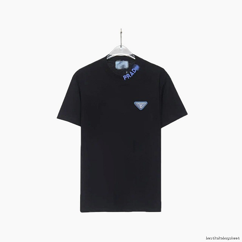 Prada Triangle Logo Streetwear Style Black T-shirt
