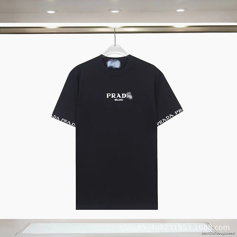 Prada Webbing Trendy Style Black Short-sleeve T-shirt