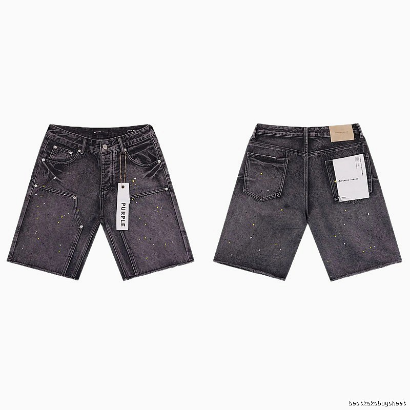 Purple Godspeed Ink-splattered Black and Grey Denim Shorts