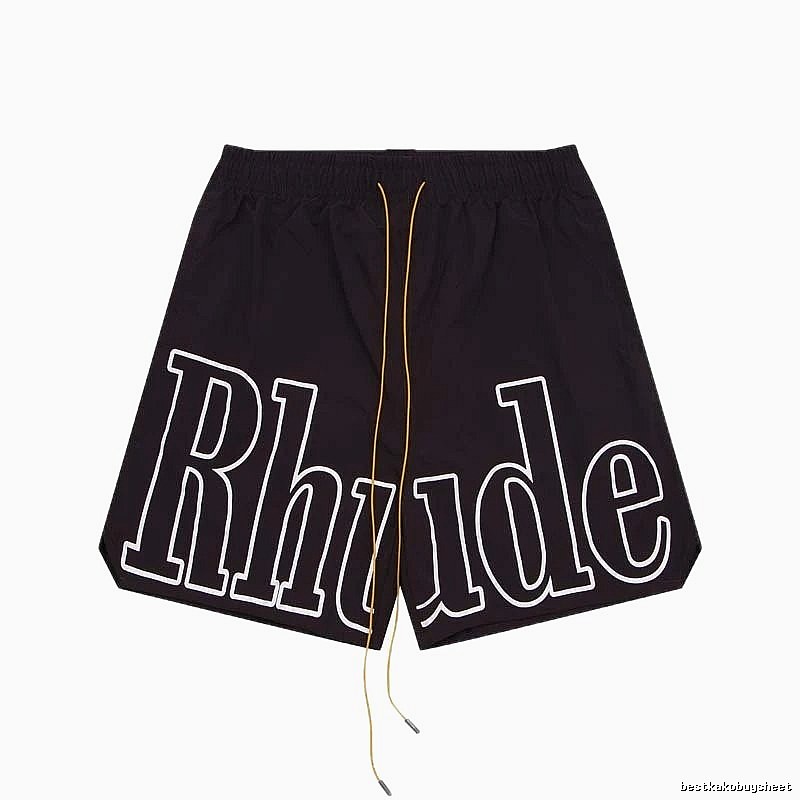 RHUDE letter-style black shorts