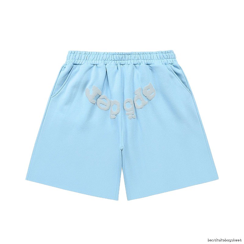 Sp5der letter-style light blue shorts