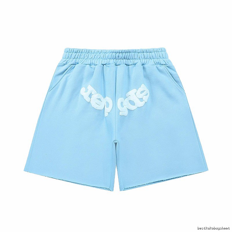Sp5der letter-style light blue shorts