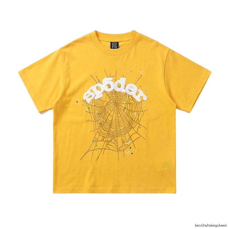 Sp5der Spider Web Trendy Cool Yellow T-shirt