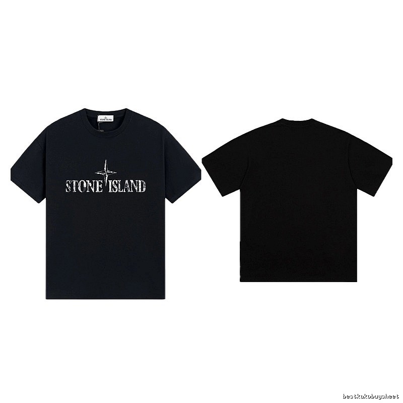 Stone Island Classic Distressed Street Style Black Short Sleeve T-Shirt