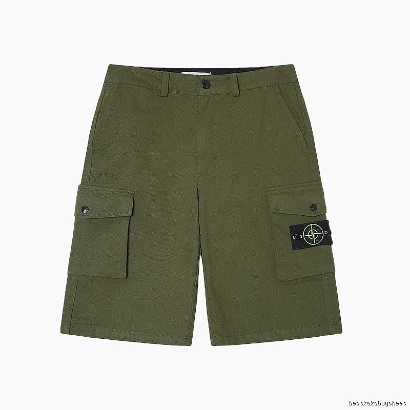 Stone Island Techwear Style Army Green Cargo Shorts