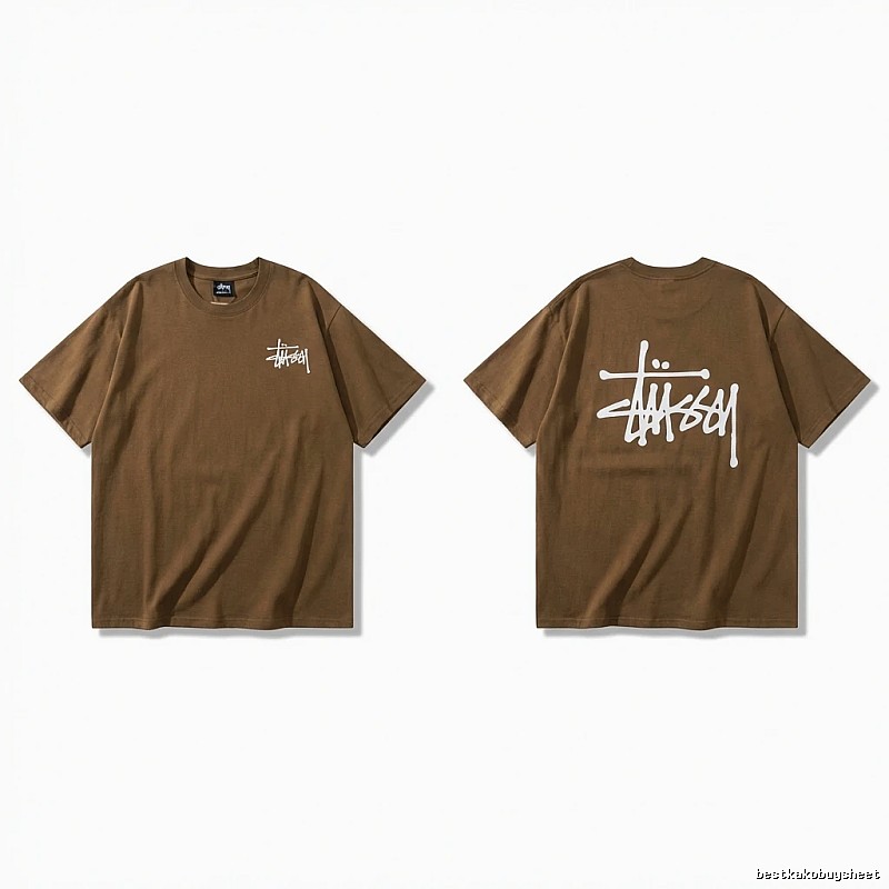 Stussy basic simple style coffee-colored T-shirt