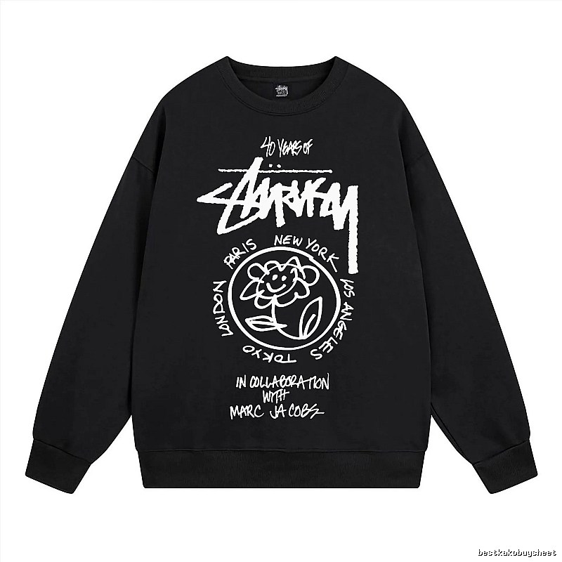 Stussy Black Style 539 Graphic SweatShirt Campus Look