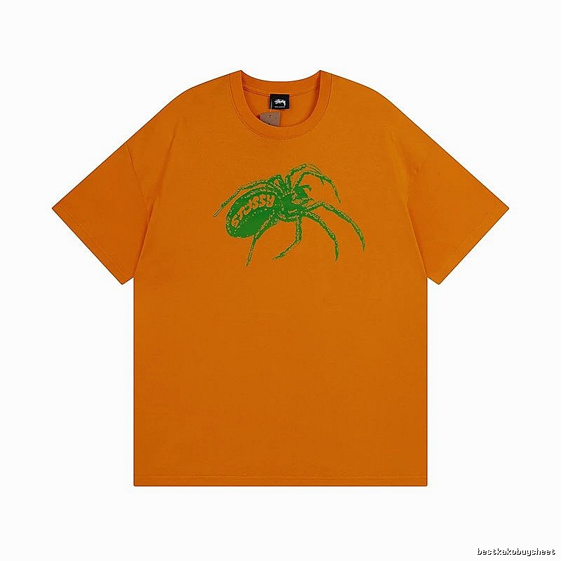 Stussy Orange Spider Graphic T-Shirt Streetwear Look Logo