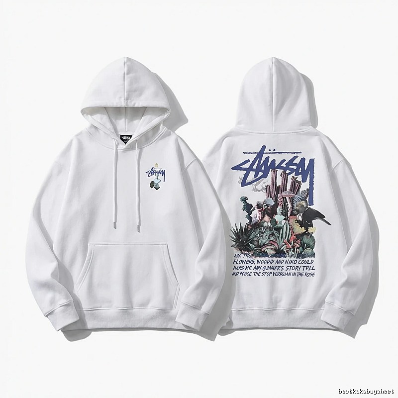 Stussy-printed trendy white hoodie