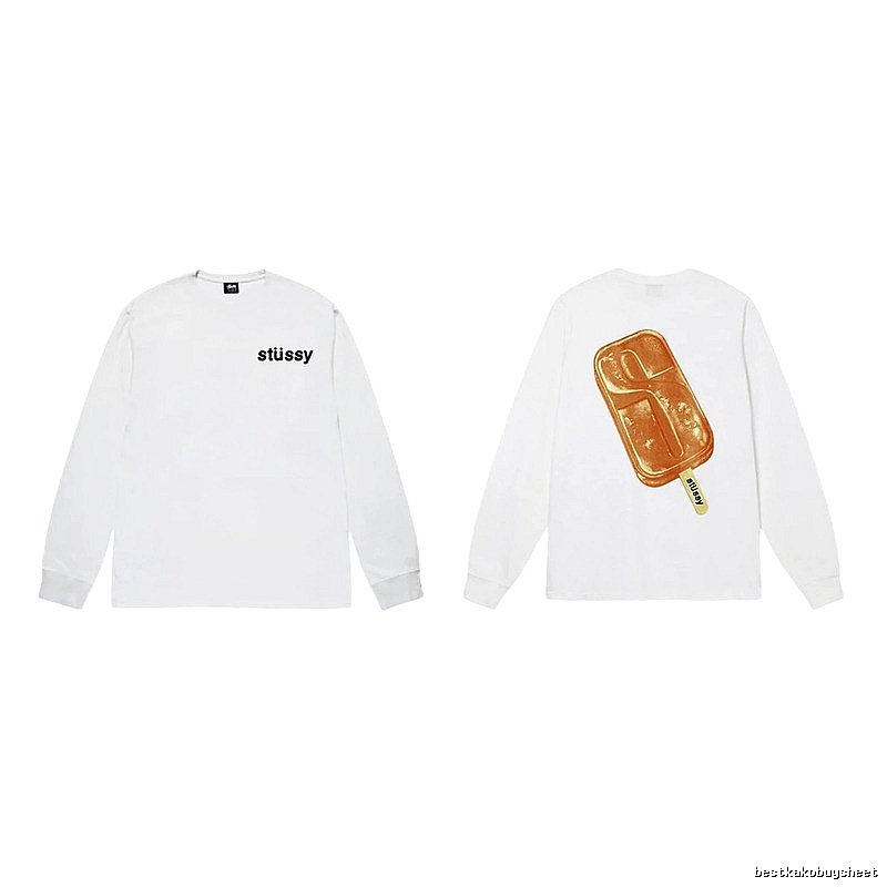 Stussy S Ice Cream Print Style White Long-Sleeve