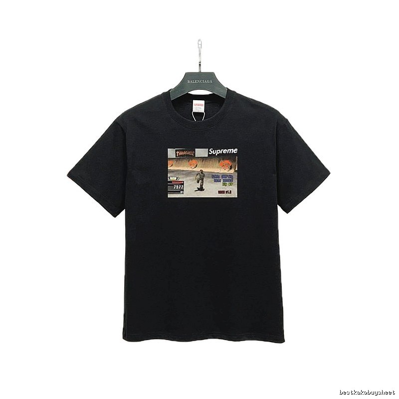 Supreme Street Style Skateboard Print Black T-Shirt