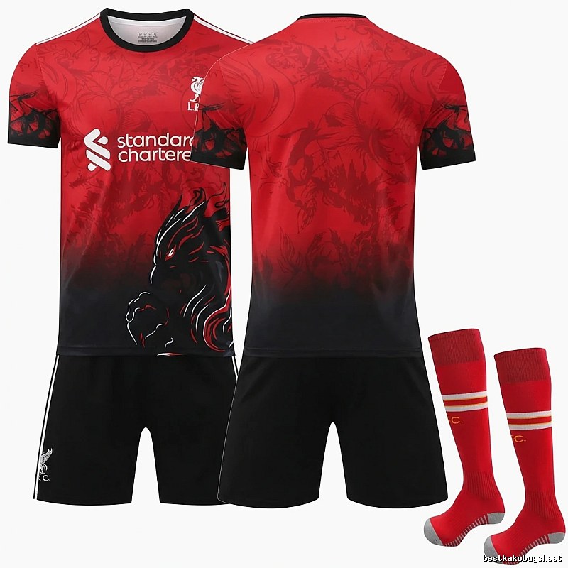 Translate the LFC flame wind gradient red jersey.