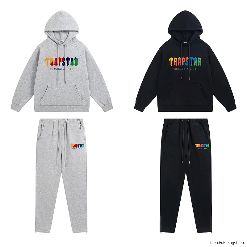 Trapstar Rainbow Wind Grey/Black Hooded Set
