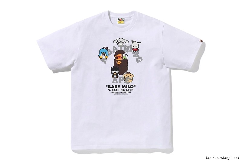 White short-sleeved shirt with Bape cartoon prints